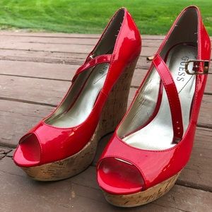Red Patent Guess Wedges